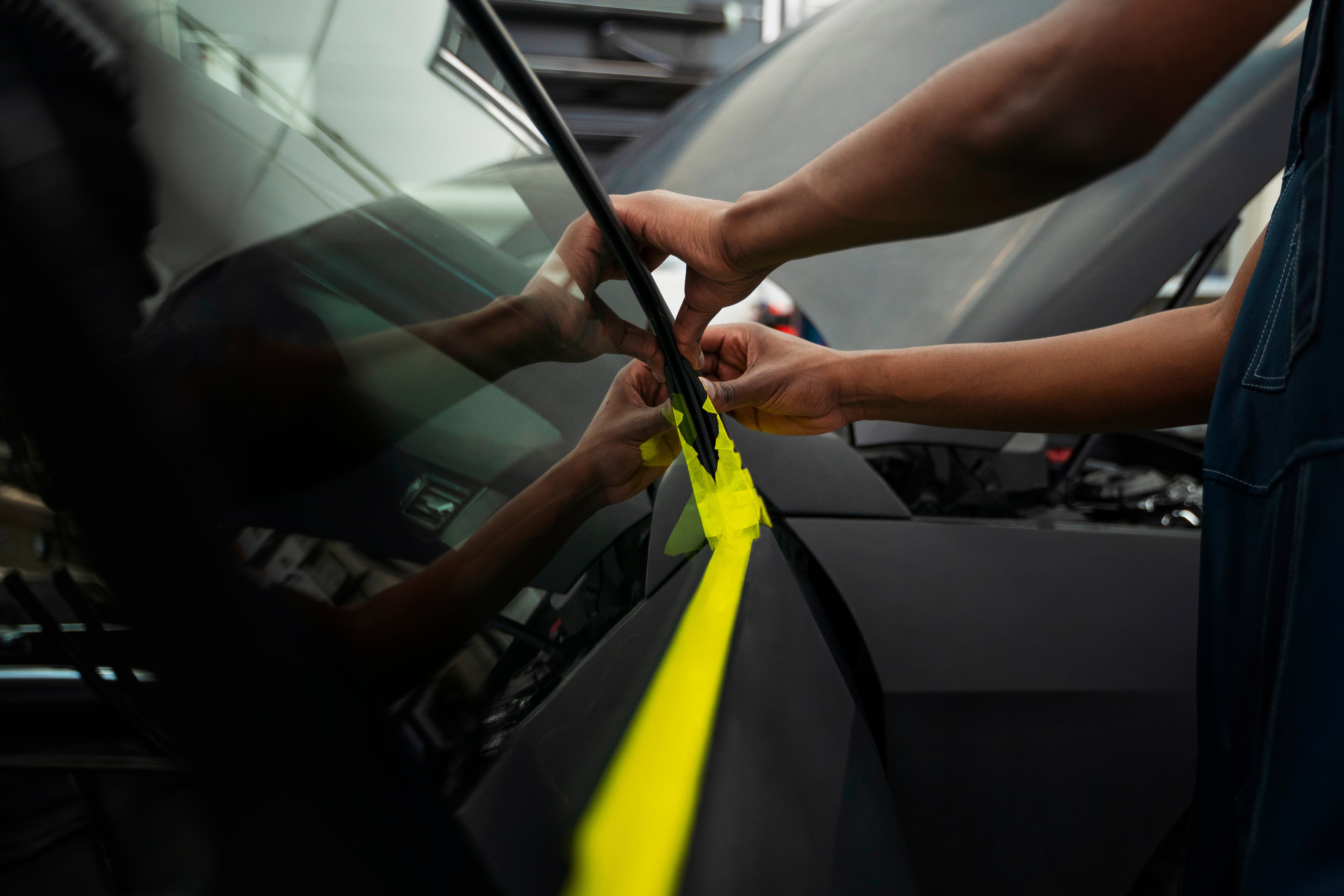 Window tint film installed on a car window