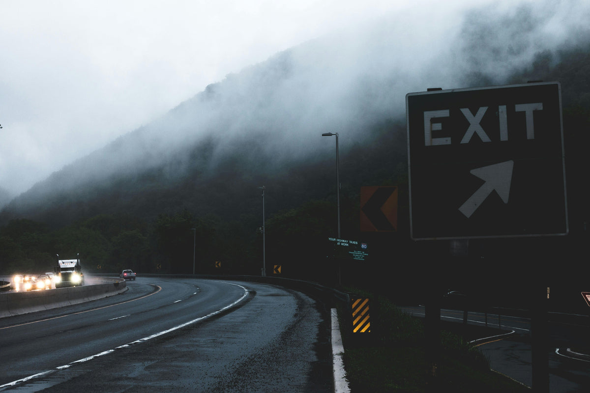 Exit sign on a side of the road