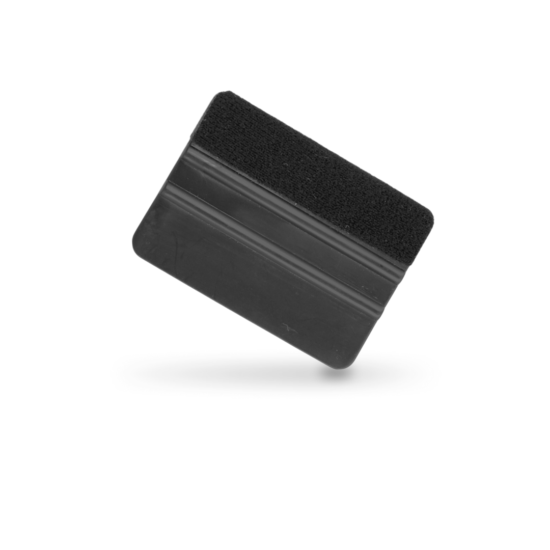 Black felt-edge squeegee for professional vinyl wrap work.