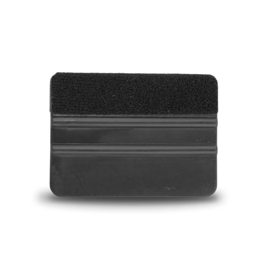 Black felt-edge squeegee for professional vinyl wrap work.
