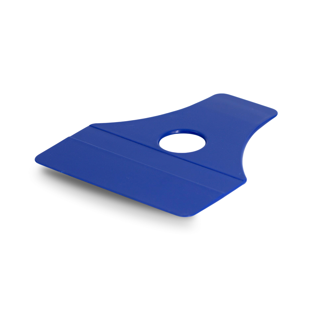 Blue handheld scraper for removing decals and wraps.