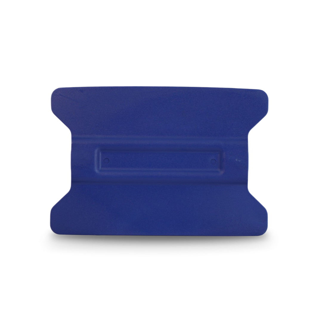 Blue wing edge squeegee with hard flex for precise pressure application.