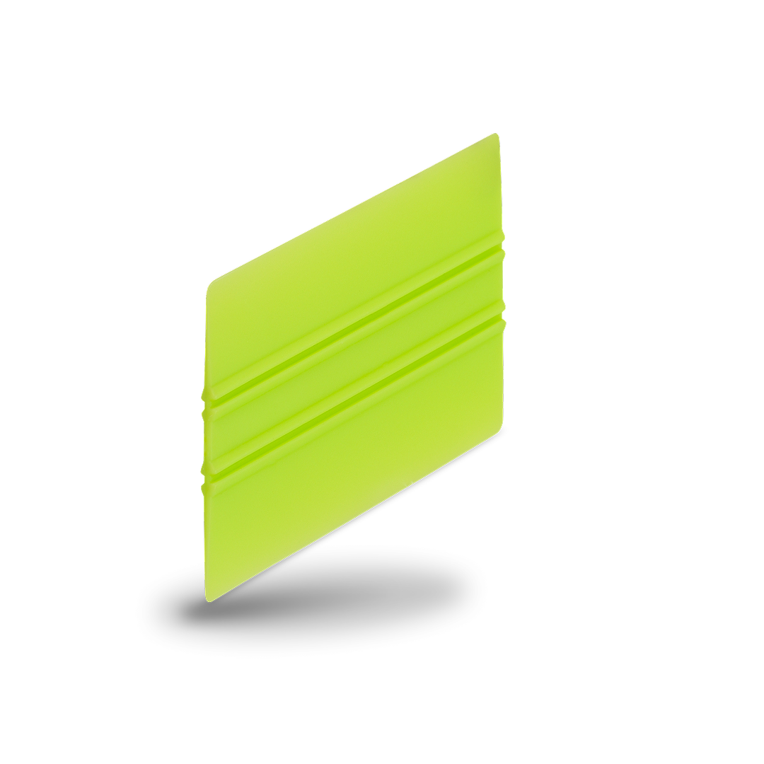 Green diamond-shaped hard edge squeegee for window film application.