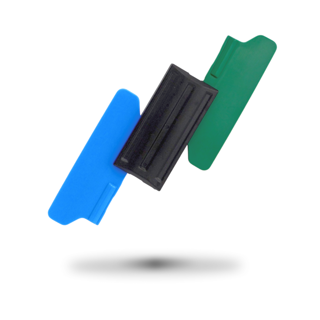 Interchangeable squeegee with felt buffer attachments.