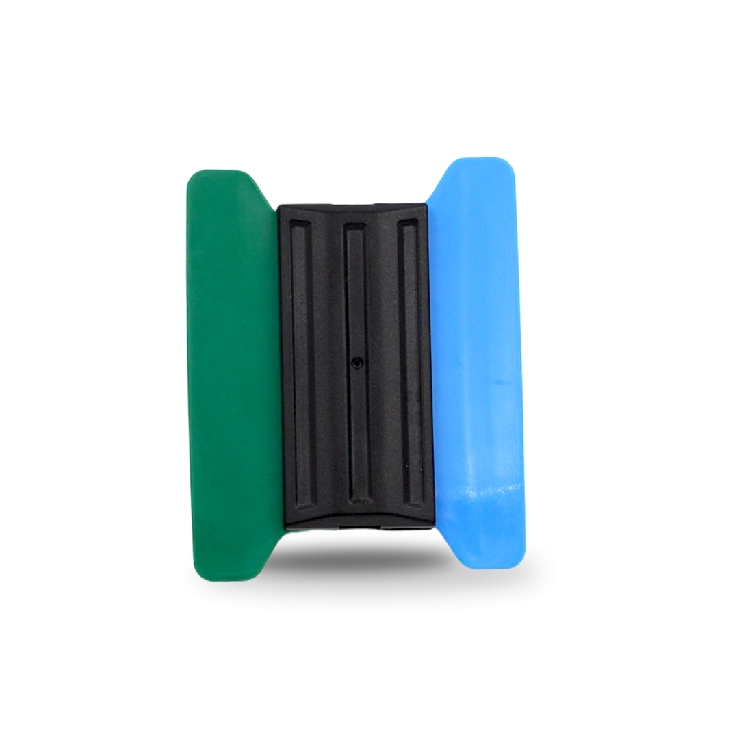 Interchangeable squeegee with felt buffer attachments.