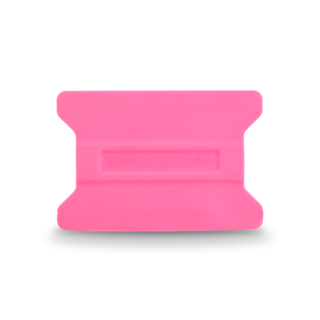 Pink wing edge squeegee with extra soft flexibility for sensitive surfaces.