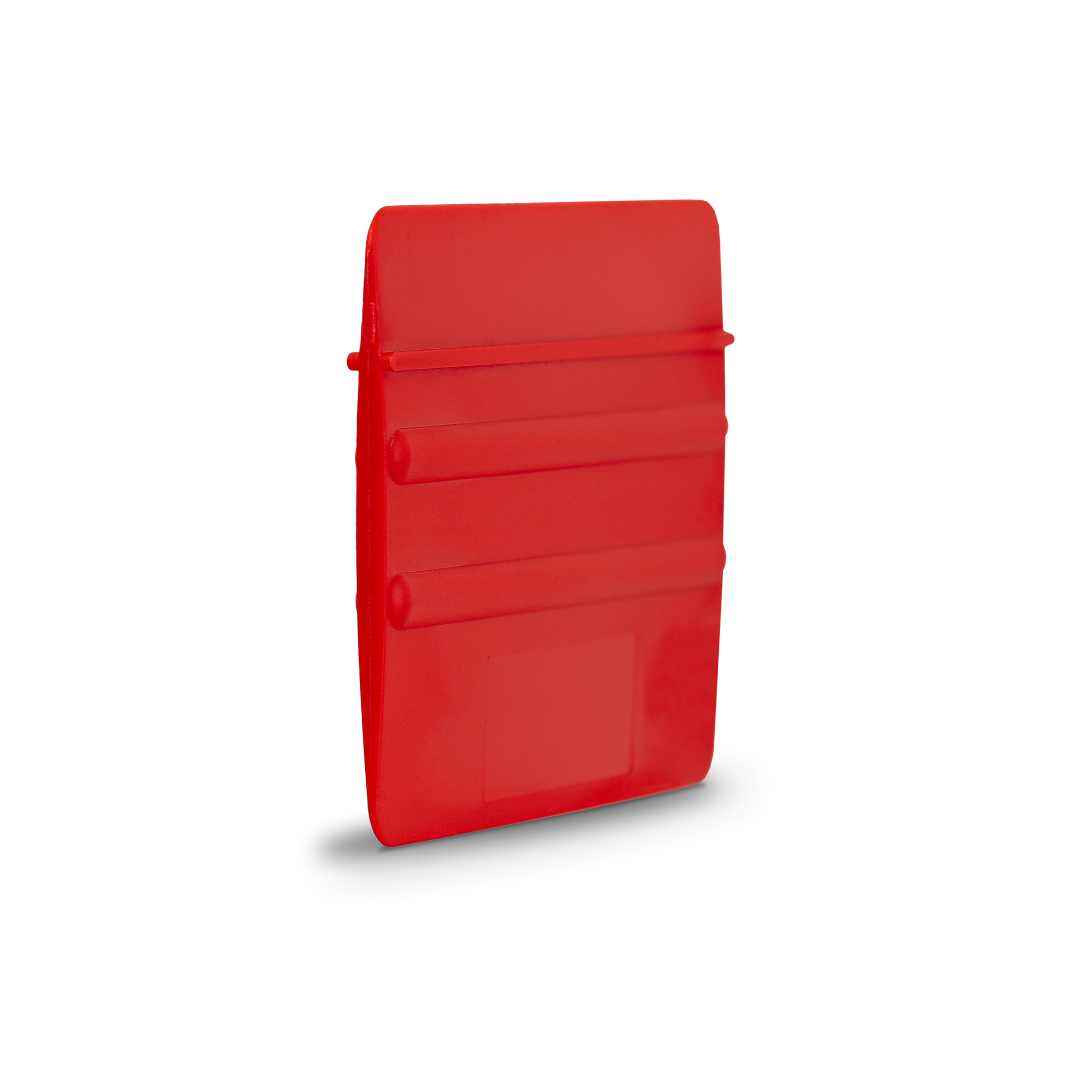 Red soft flex squeegee card for conforming to curved surfaces.