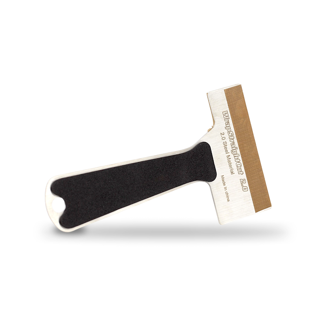 Vinyl wrap straight cut tool for creating clean, even edges on film.