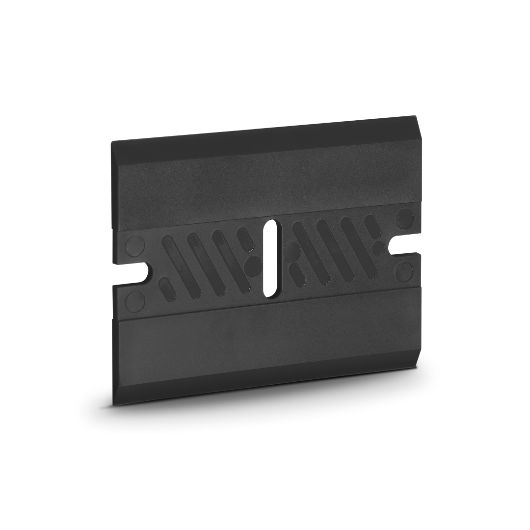Combination decal scraper and squeegee for adhesive removal.