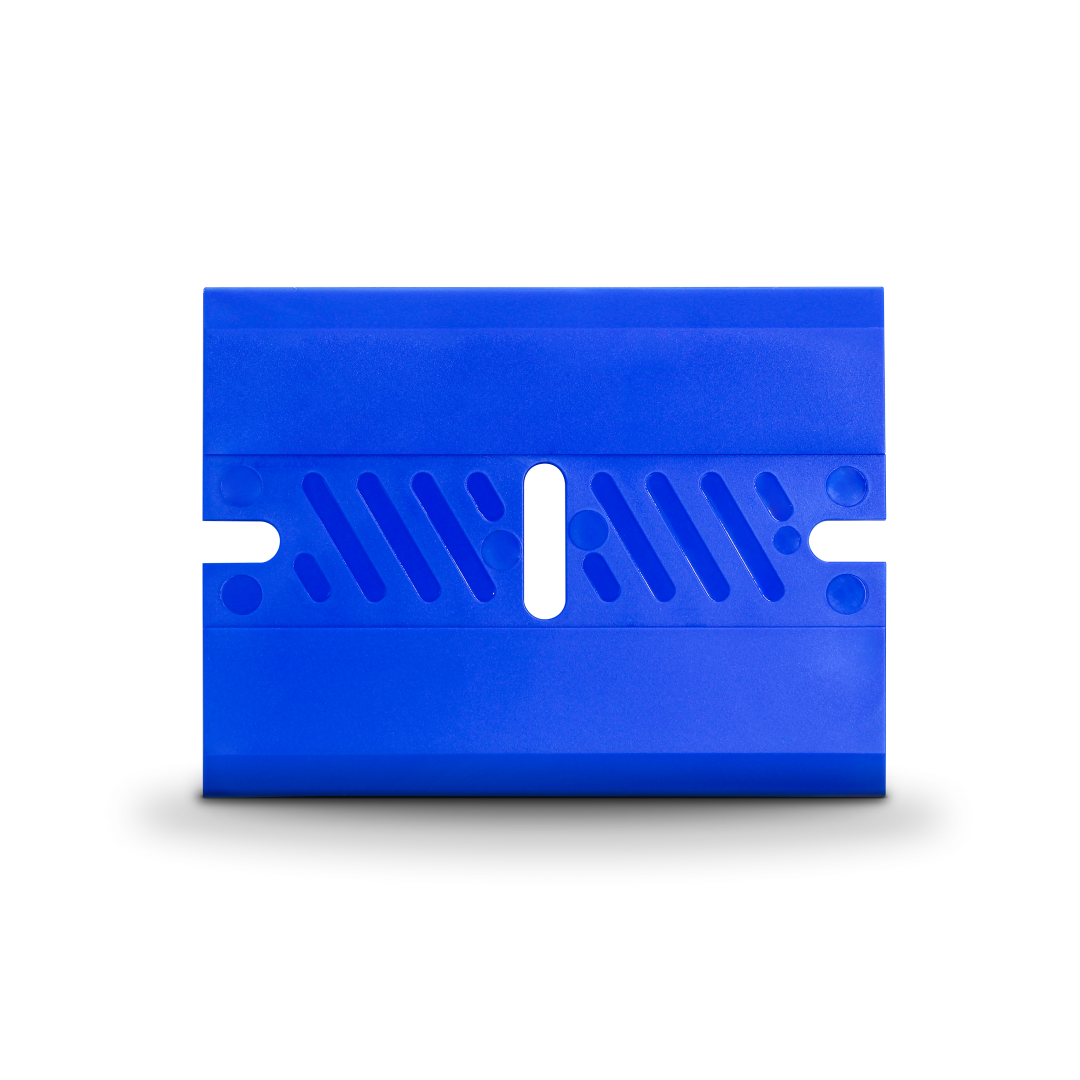 Combination decal scraper and squeegee for adhesive removal.