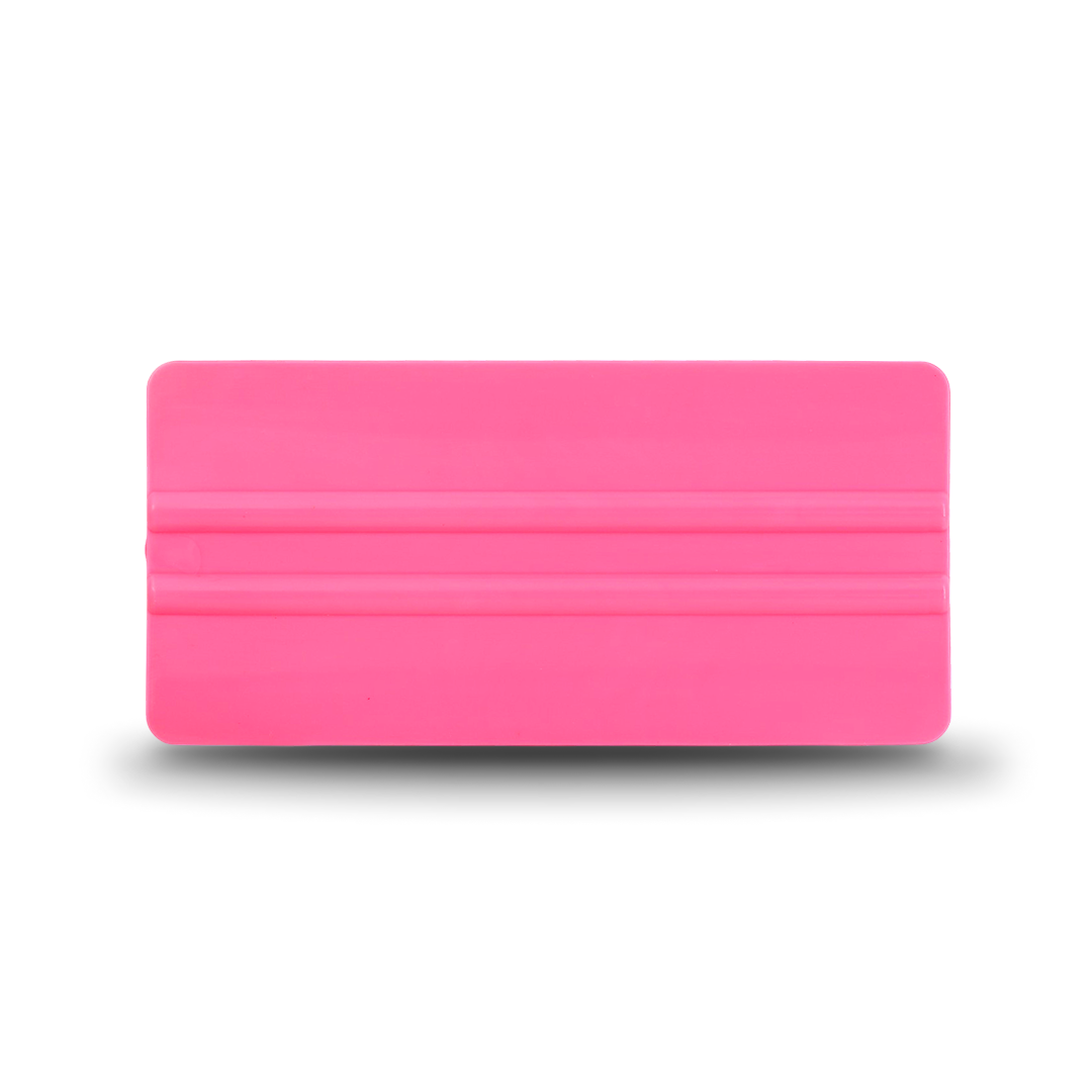 Wide pink soft flex squeegee for flexible wrapping applications.