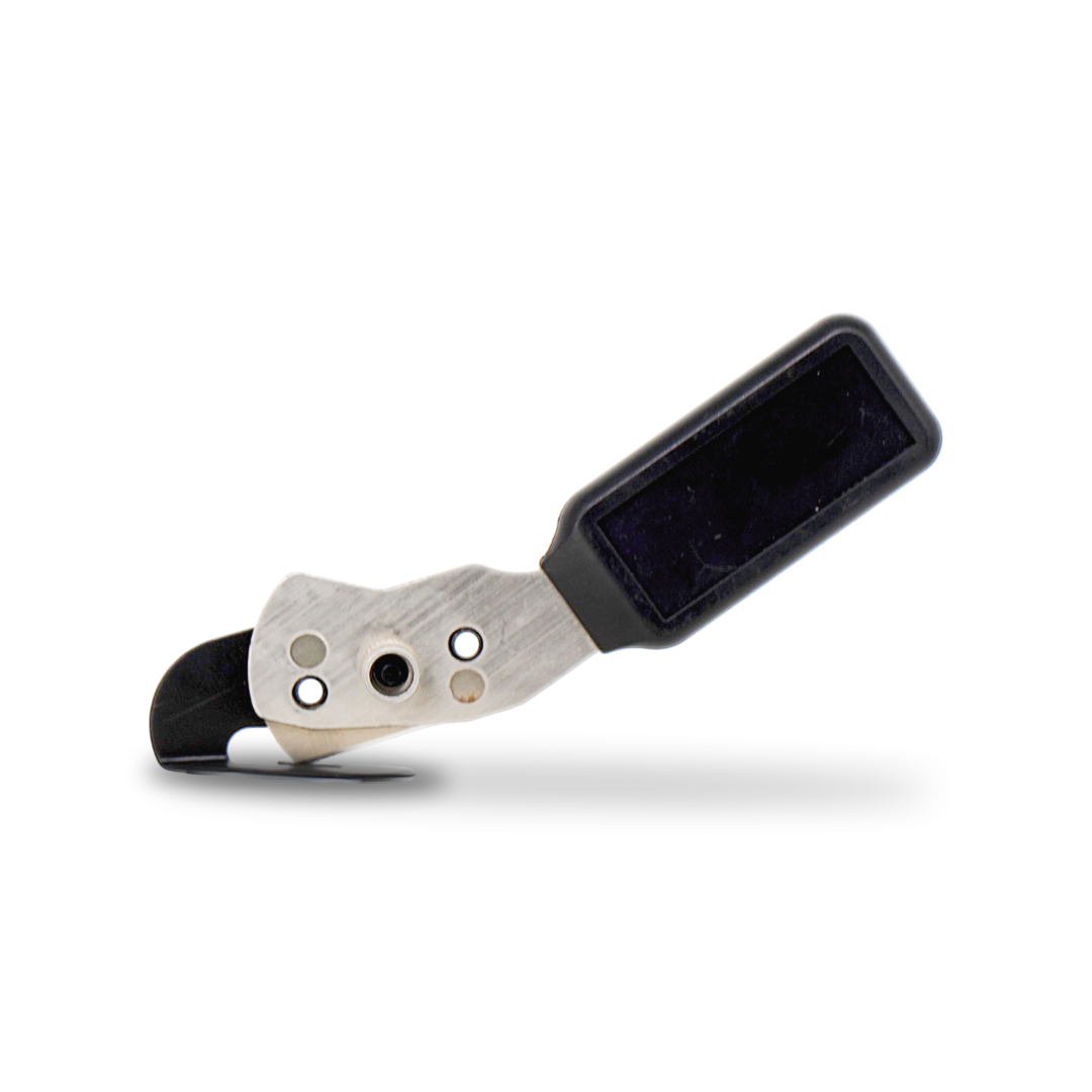 Vinyl cutter tool with retractable blade for straight cuts.