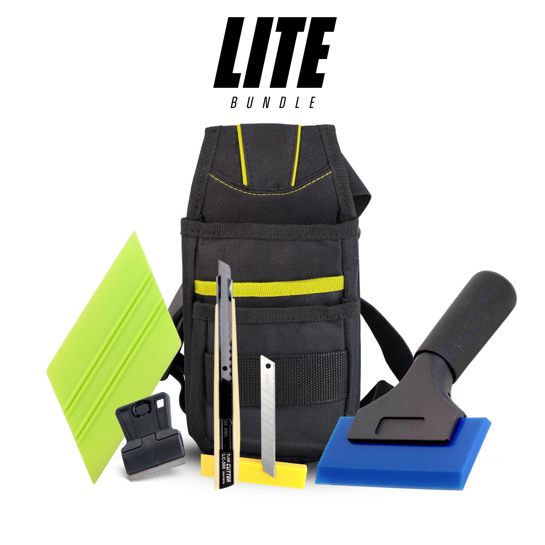 Starter window tint tool kit with scraper, squeegee, gloves, and knife for basic tint installs.