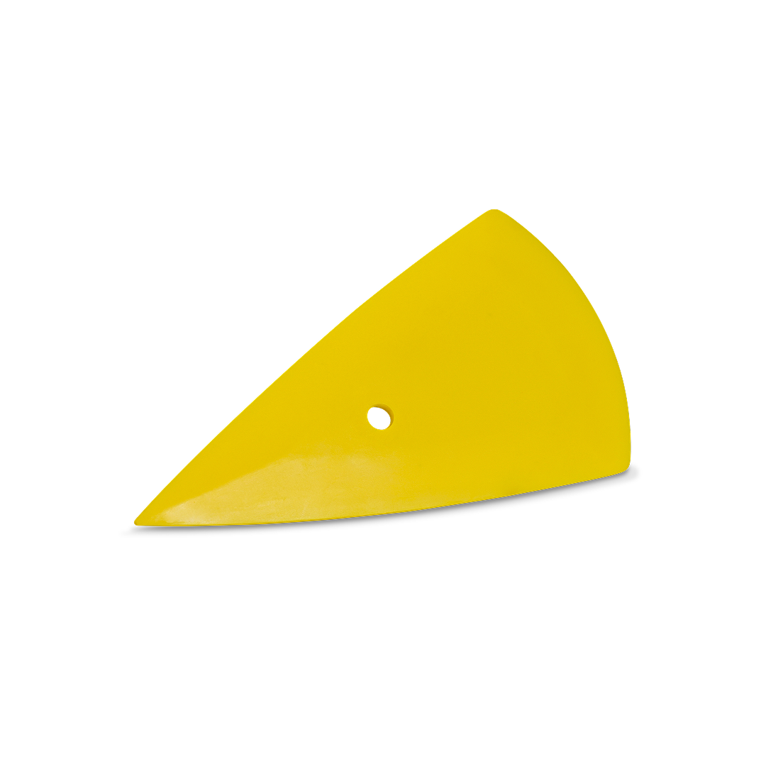 Triangle-shaped yellow squeegee with medium flex for detailed tinting.