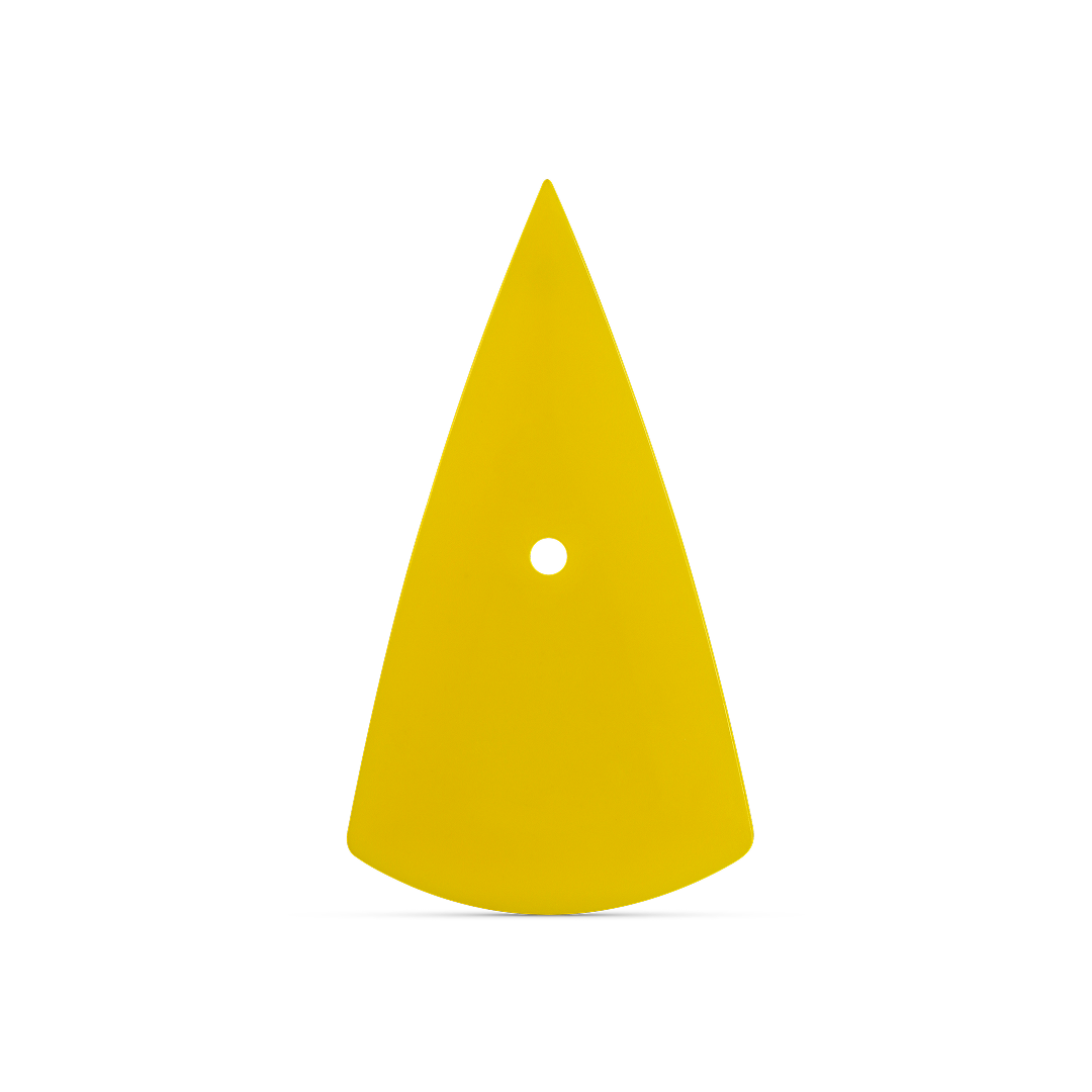 Triangle-shaped yellow squeegee with medium flex for detailed tinting.
