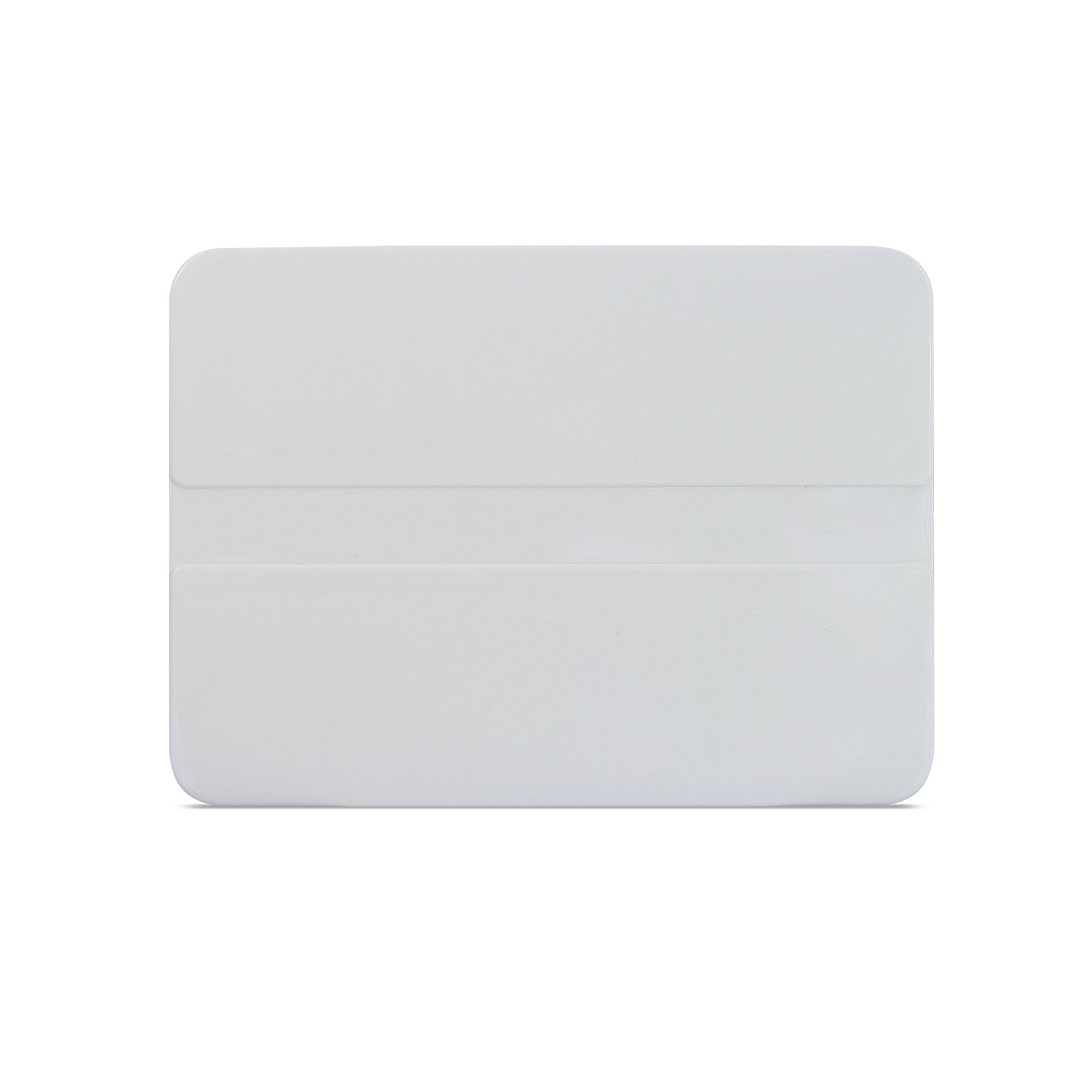 Thin white squeegee with hard flex design for tight spaces.