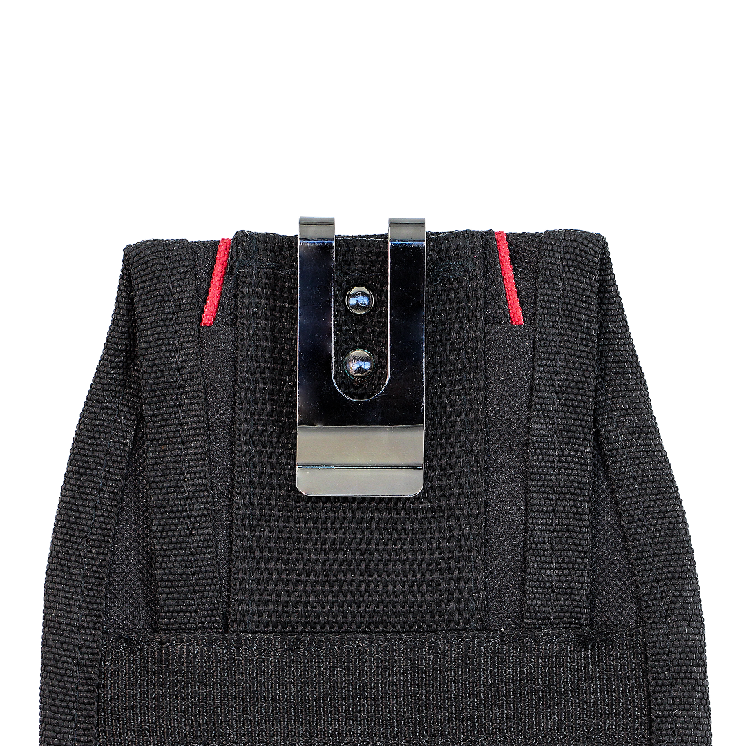 Clip-on wrap tool belt for quick attachment to pants or belts.