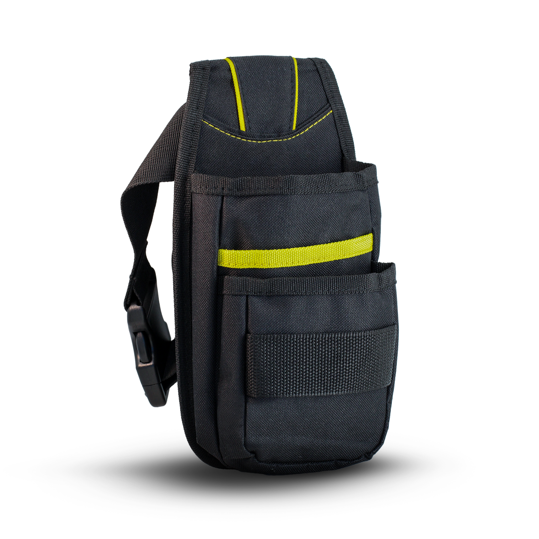 Vinyl wrap tool belt with adjustable waist clip for secure fit and easy tool access.