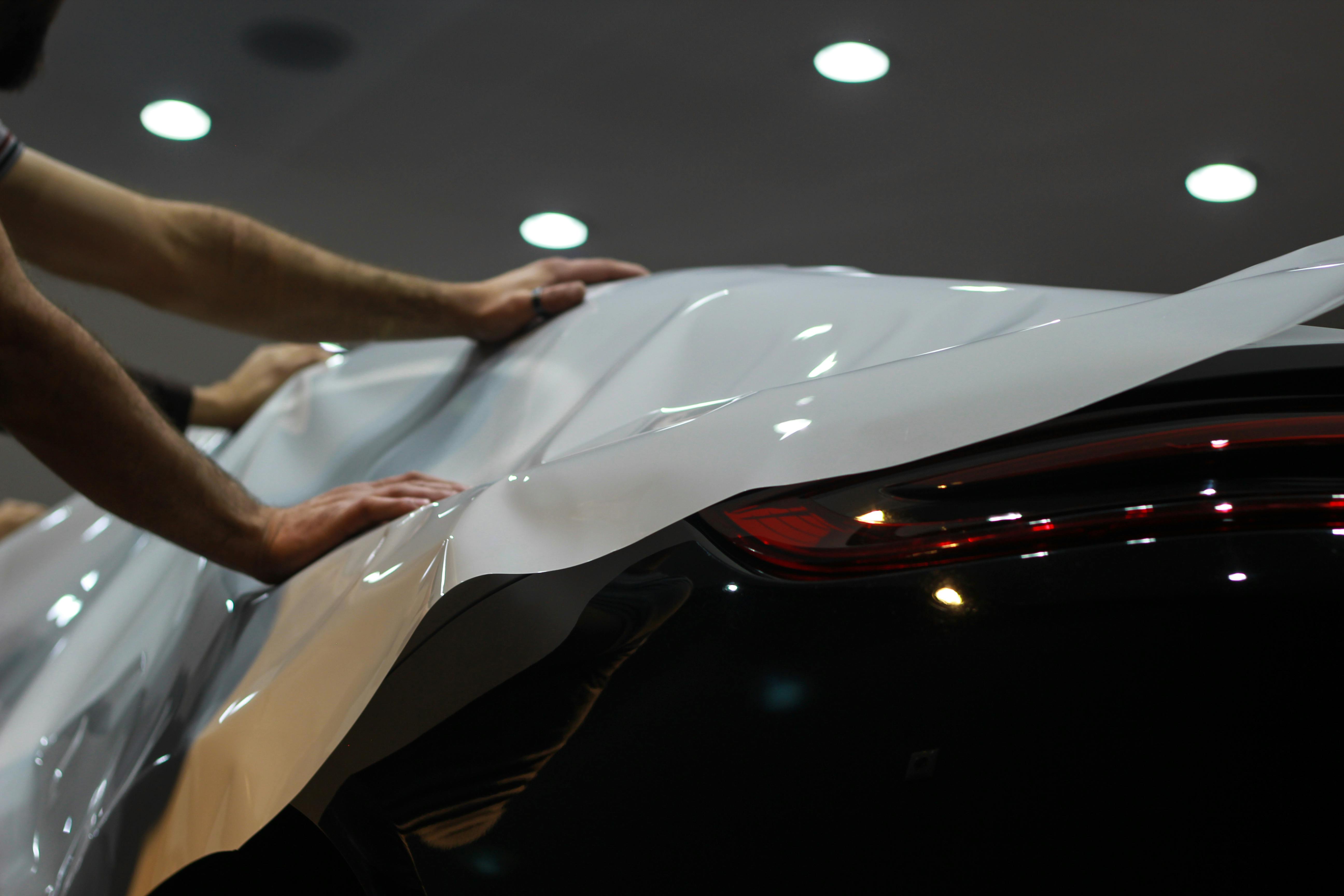 White vinyl wrap installed on a car