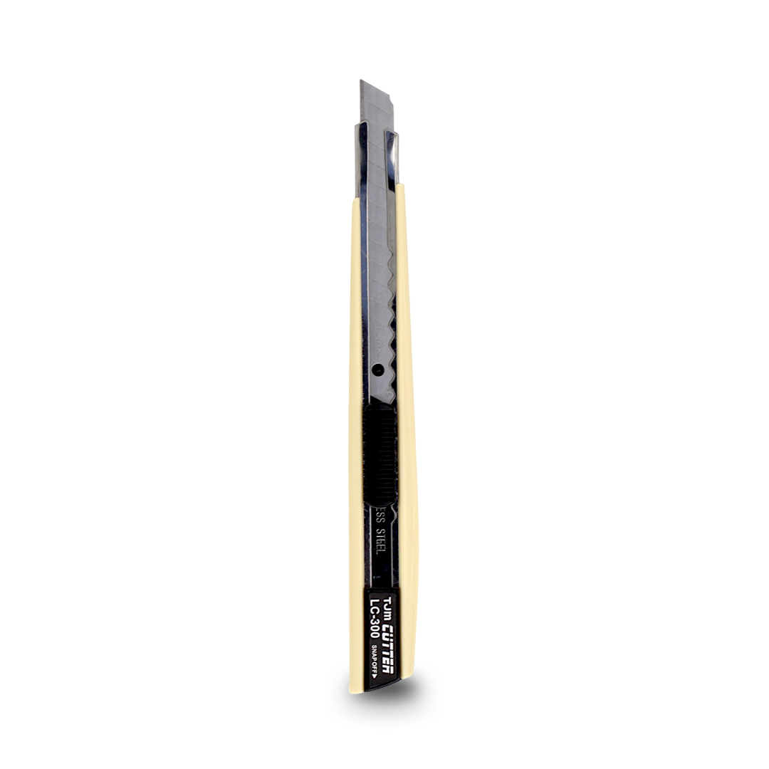 Utility knife with 45-degree 9mm blade for angled cuts.