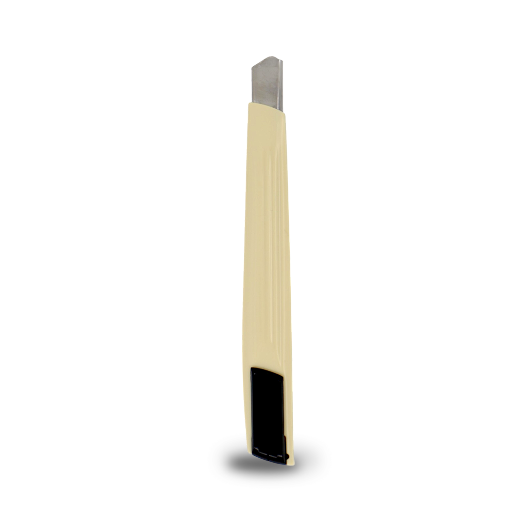 Utility knife with 45-degree 9mm blade for angled cuts.