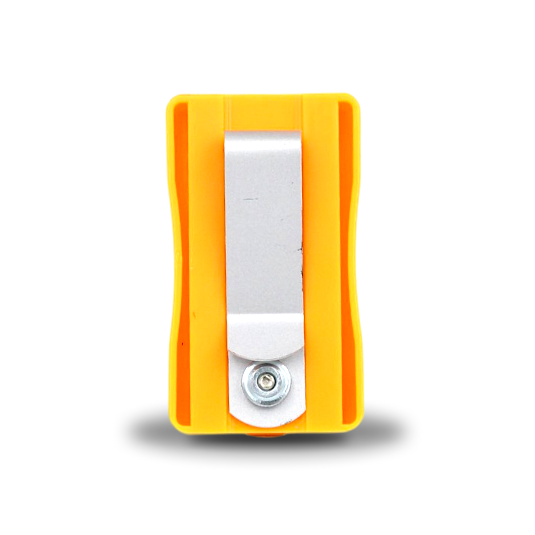 Plastic container for safe disposal of used blades.