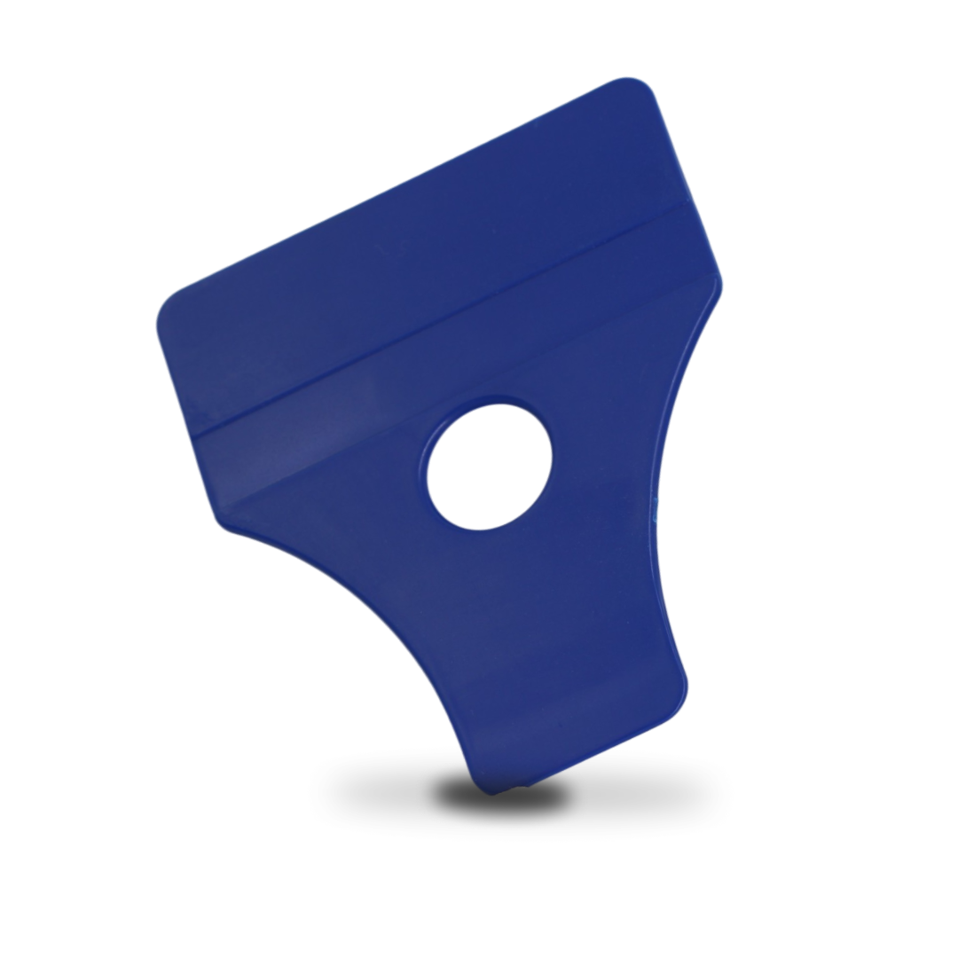 Blue handheld scraper for removing decals and wraps.