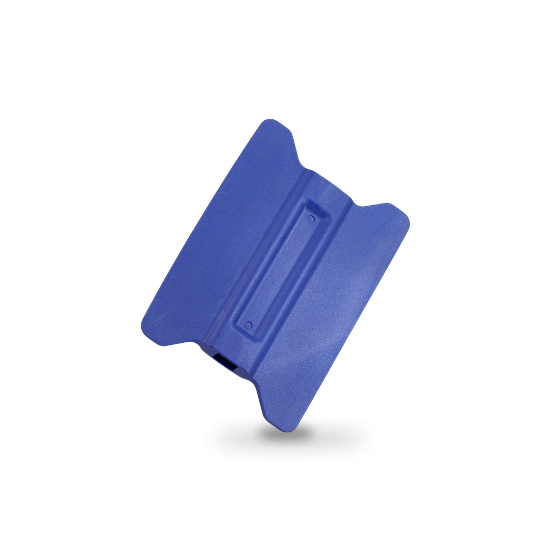 Blue wing edge squeegee with hard flex for precise pressure application.