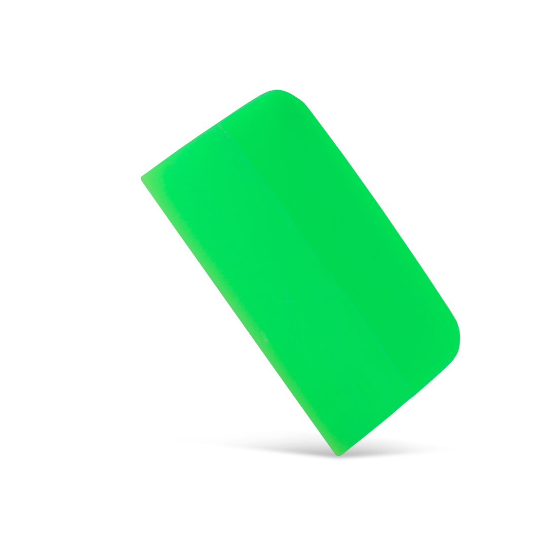 Green PPF squeegee with medium flexibility for wrap application.