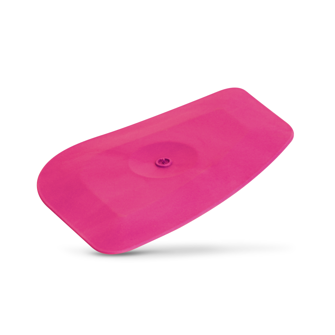 Hard pink chizler scraper for firm decal removal.