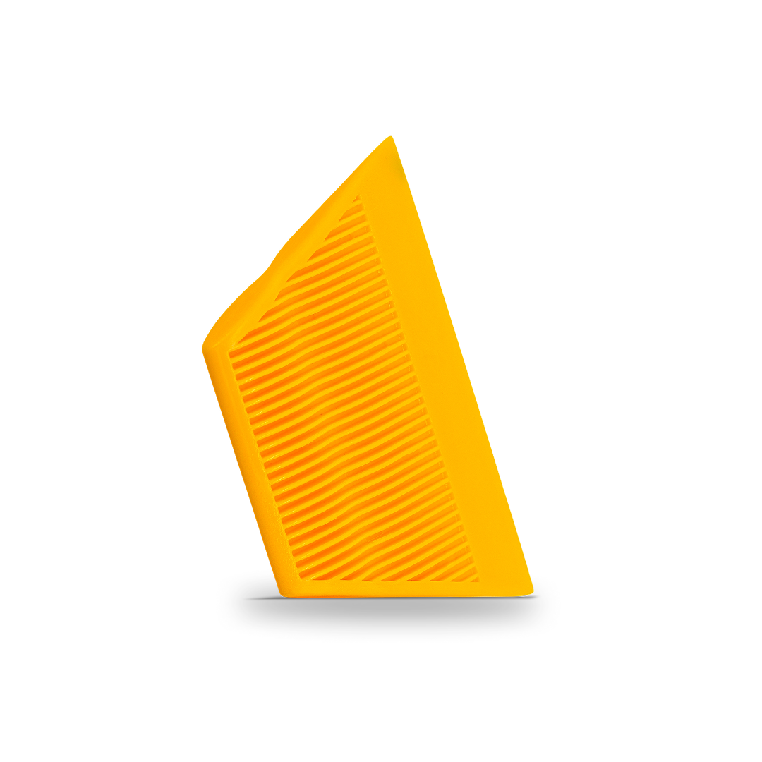 Ergonomic yellow tint squeegee for power stroke application.