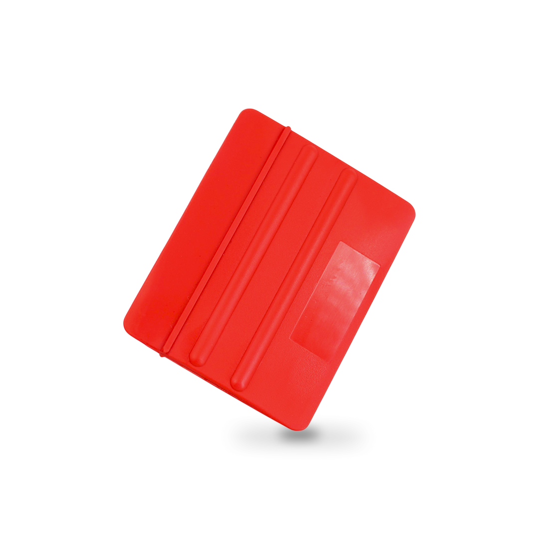 Red soft flex squeegee card for conforming to curved surfaces.
