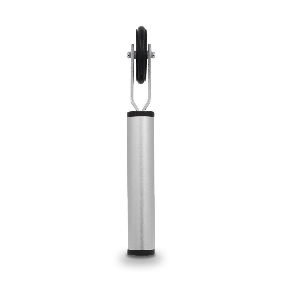 Rubber channel wheel tool for pressing and smoothing film into window channels.