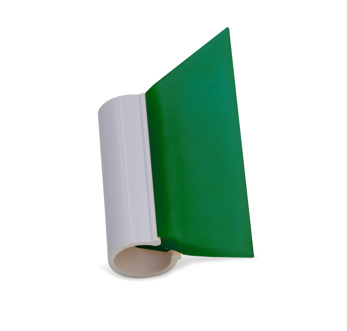 Green turbo squeegee with soft flex for curved wrap surfaces.