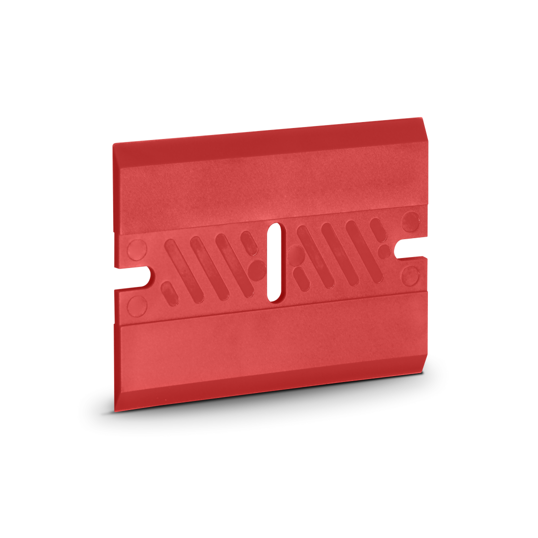 Combination decal scraper and squeegee for adhesive removal.