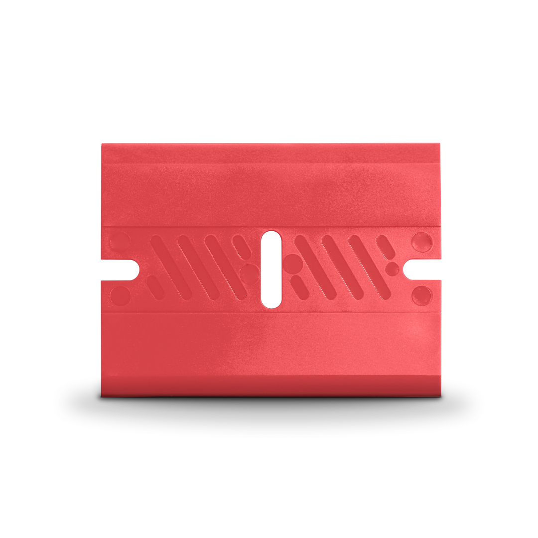 Combination decal scraper and squeegee for adhesive removal.