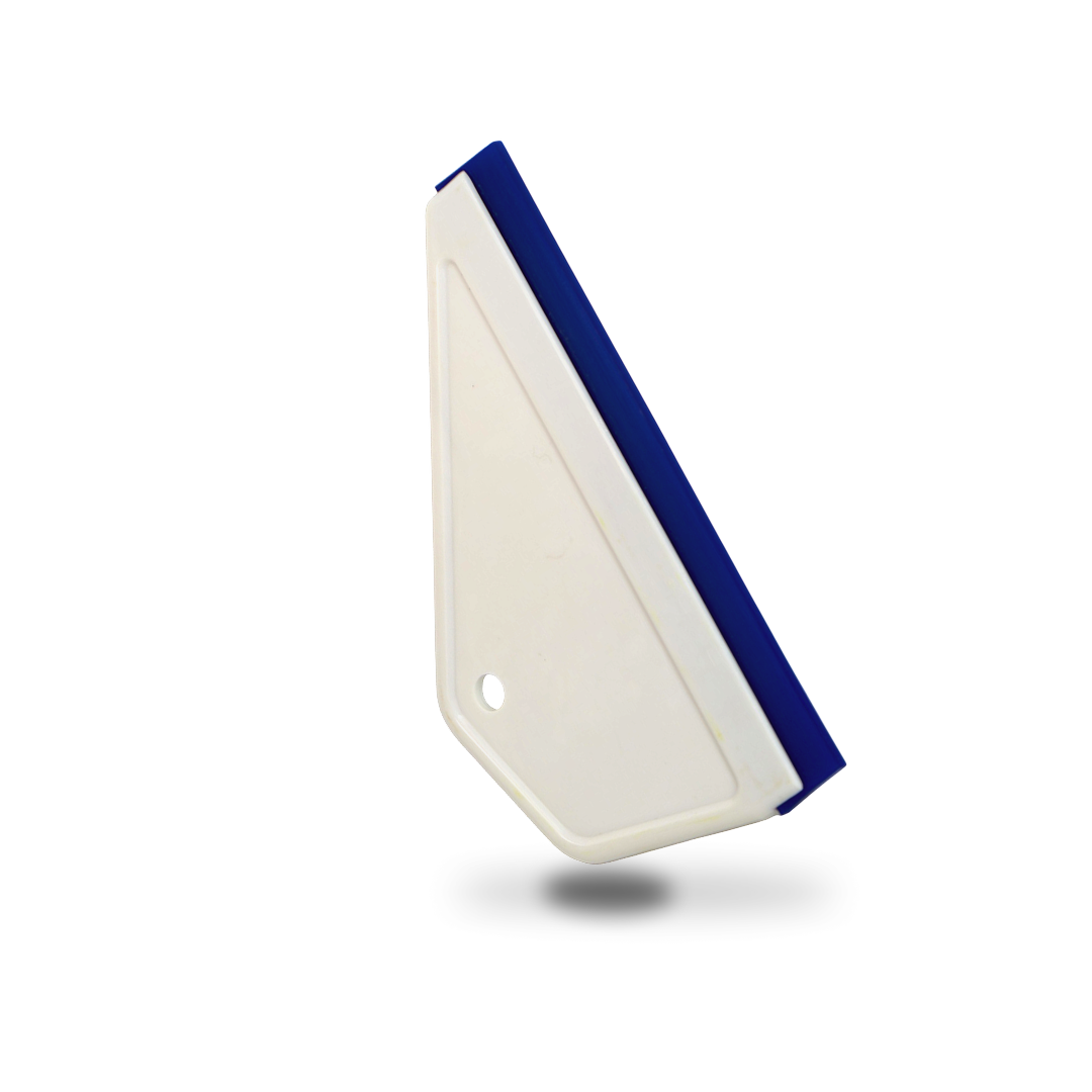 Side swipe tool with blue squeegee blade for automotive tinting.
