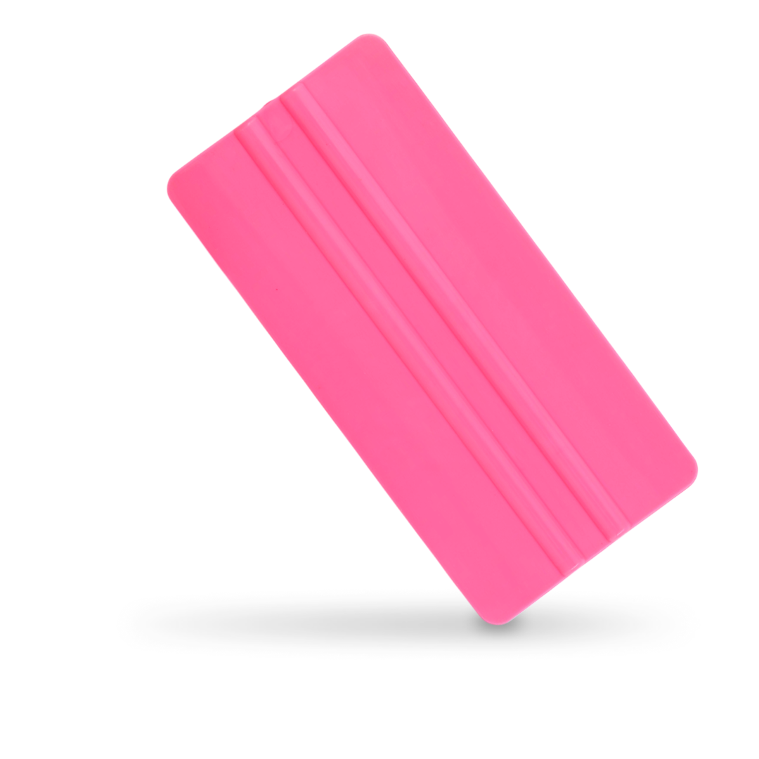 Wide pink soft flex squeegee for flexible wrapping applications.