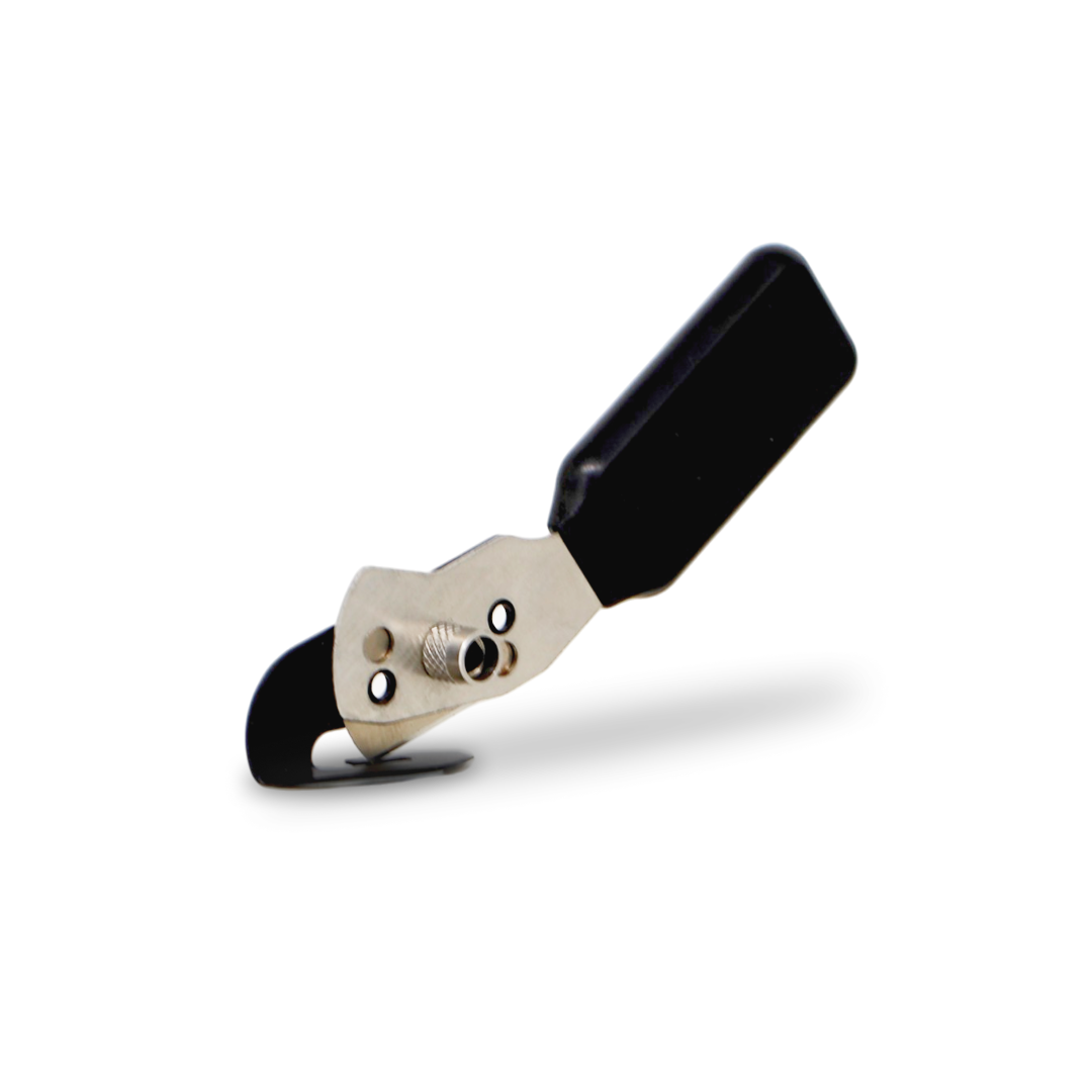 Vinyl cutter tool with retractable blade for straight cuts.