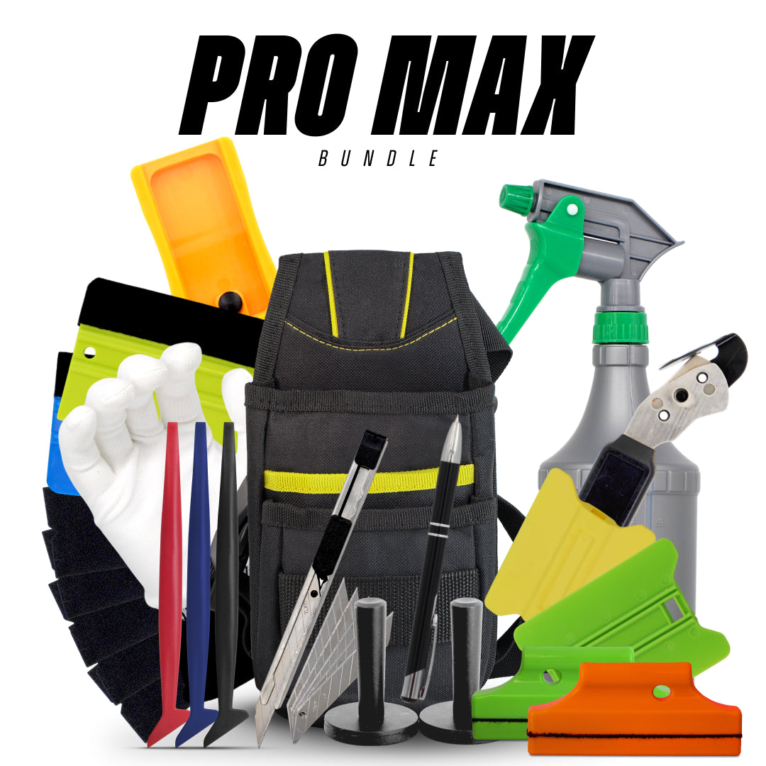 Professional-grade car wrap tool kit with full set of knives, squeegees, gloves, clips, and edge tools for full installs.